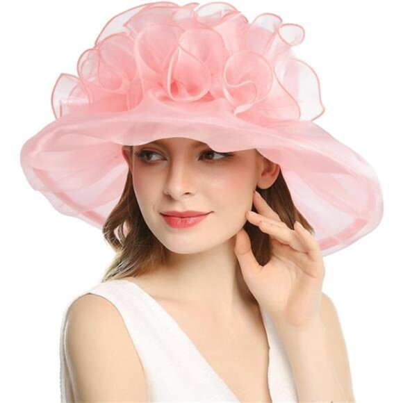 Derby Hats for Women, Classy Organza Sun Hat, Pink - Picture 1 of 6